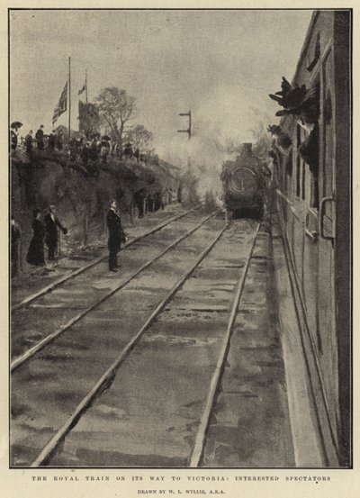 El tren real en su camino a Victoria, espectadores interesados de William Lionel Wyllie